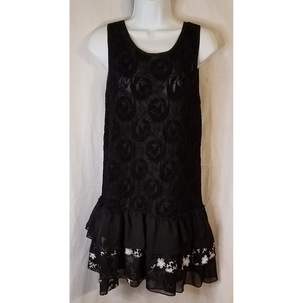 Mechant Black Lace Tank Dress Anthropologie Ruffle Hem S/M?